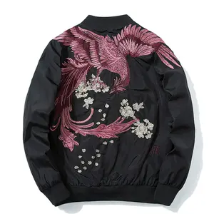 Men's Phoenix Hand Embroidery Personality Japanese hip hop streetwear windbreaker Flight Black Bomber Tactical Jacket