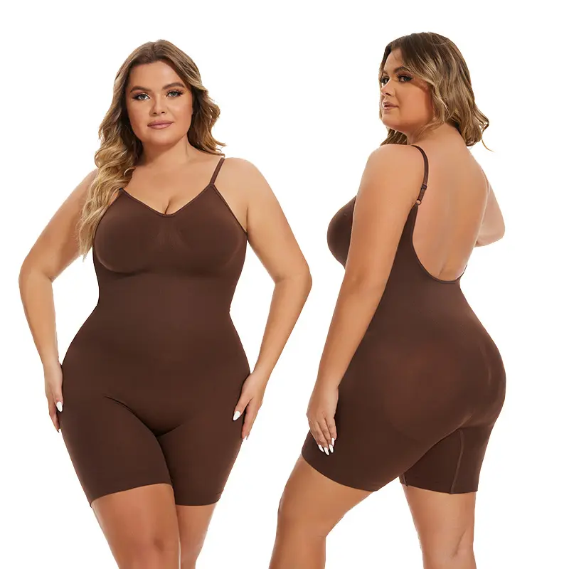 Women's Seamless Backless Cami Strap Short Bodysuit - Tummy Control, Butt Lifting, Soft Stretchy Sculpting Belly-Hiding Figure Waist-Cinching Camisole-Style Elastic Shapewear Bodysuit for Daily Yoga & Postpartum Comfort Wear, Belly-Hiding Shapewear Bodysu