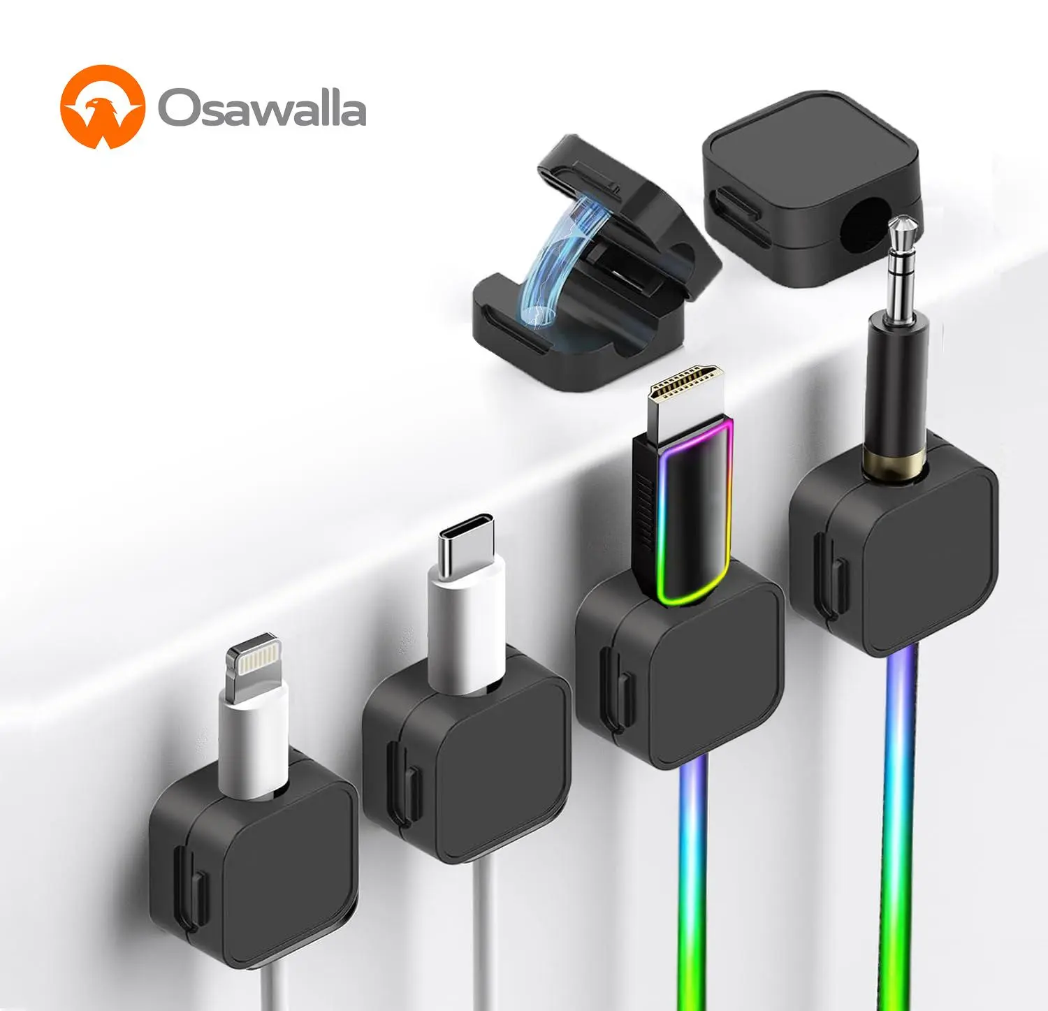 Osawalla Magnetic Cable Management Clips, 1s Fast Locking Desk Accessory Set, No-Damage Adhesive Cord Keeper for Desk, Car, Fits All Cables