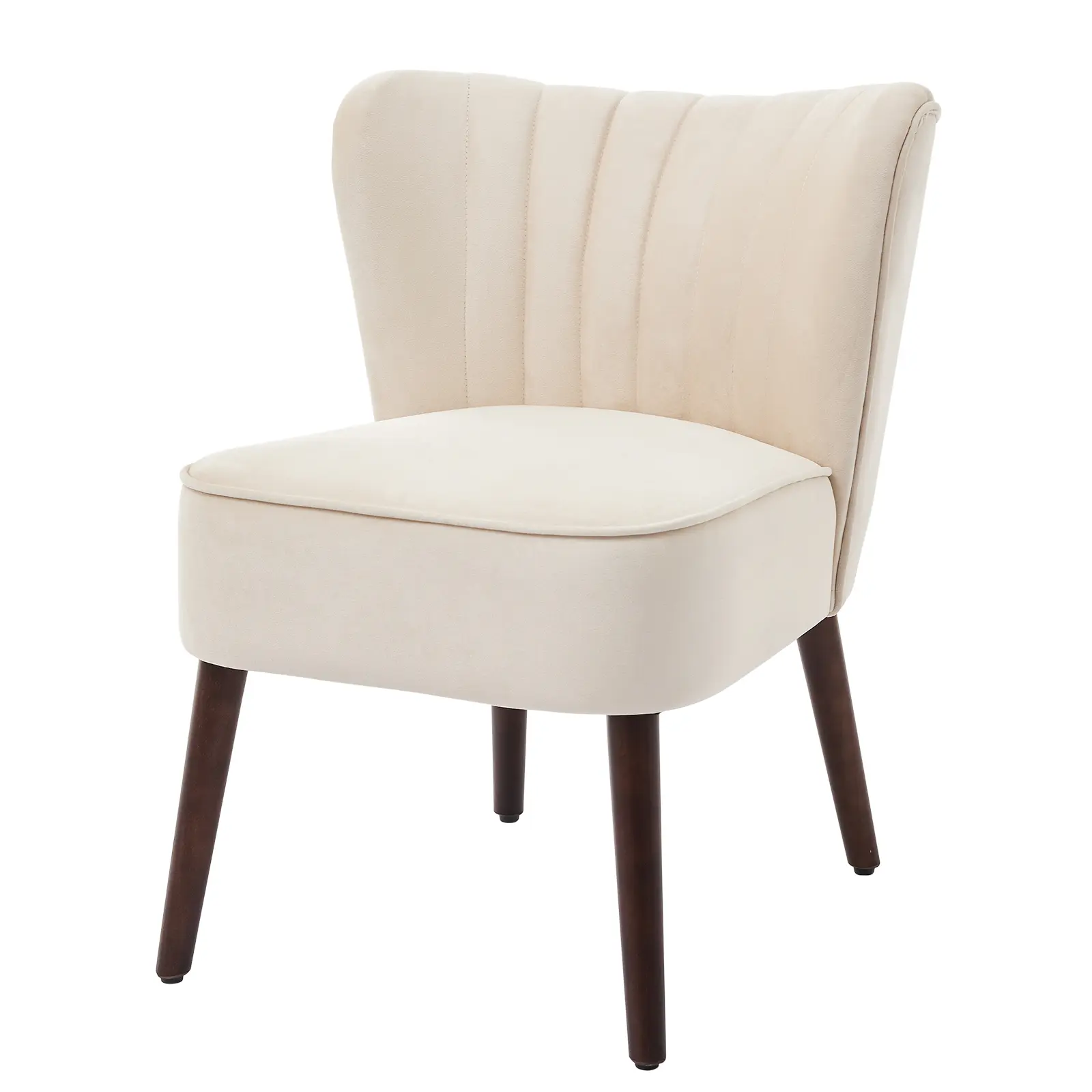 Modern Mid-Century Velour Accent Chair for Living Room – Armless Wingback Lounge Chair with Adjustable Feet, Soft Cushion, High Resilience Sponge, Wood Legs, Stylish Guest Seating, Emerald Green/Beige