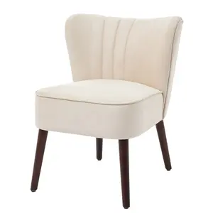 Modern Mid-Century Velour Accent Chair for Living Room – Armless Wingback Lounge Chair with Adjustable Feet, Soft Cushion, High Resilience Sponge, Wood Legs, Stylish Guest Seating, Emerald Green/Beige