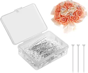 100 PCS Bouquet Pins Flower Pins, 1.5'' Straight Pins Clear Sewing Pins Crystal Diamond Head Pins for Craft Wedding Jewelry Decoration