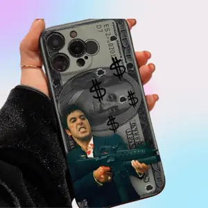 Black Dollar Bill Pattern Scarred Man With Gun Printed Phone Case Soft TPU Full Body Shockproof Protective Cover For iPhone 17 Air 16 15 14 13 12 11 Pro Max Plus Series