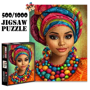 1pc 1000 piece adult puzzle 70x50cm Colorful Headwrap with Multi - colored Beaded Earrings and Necklace 500 pieces of paper jigsaw puzzle, suitable for adults and families, large-scale DIY puzzle