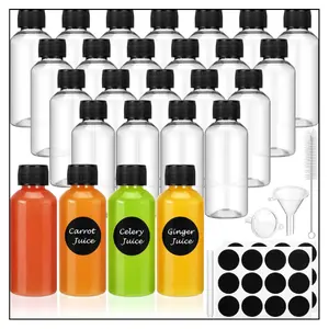 16 Pack 2 oz Shot Bottles with Caps, Mini Reusable Plastic Ginger Shots Bottle Leakproof Juice Shot Bottles with Lids for Juice, Oil and Liquid Samples, Small Containers for DIY, Travel