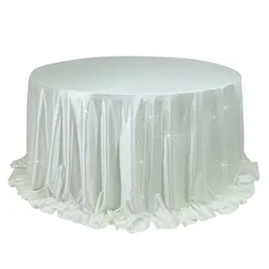 Scuba Round Tablecloth 132″ Pearl White with Rhinestone Accents – Seamless, Wrinkle-Free, Stain-Resistant Event Linen