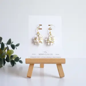 White Stainless Steel Hydrangea Earrings | Hypoallergenic | Elegant Gold Plated Fine Jewelry | Polymer Clay | Handmade