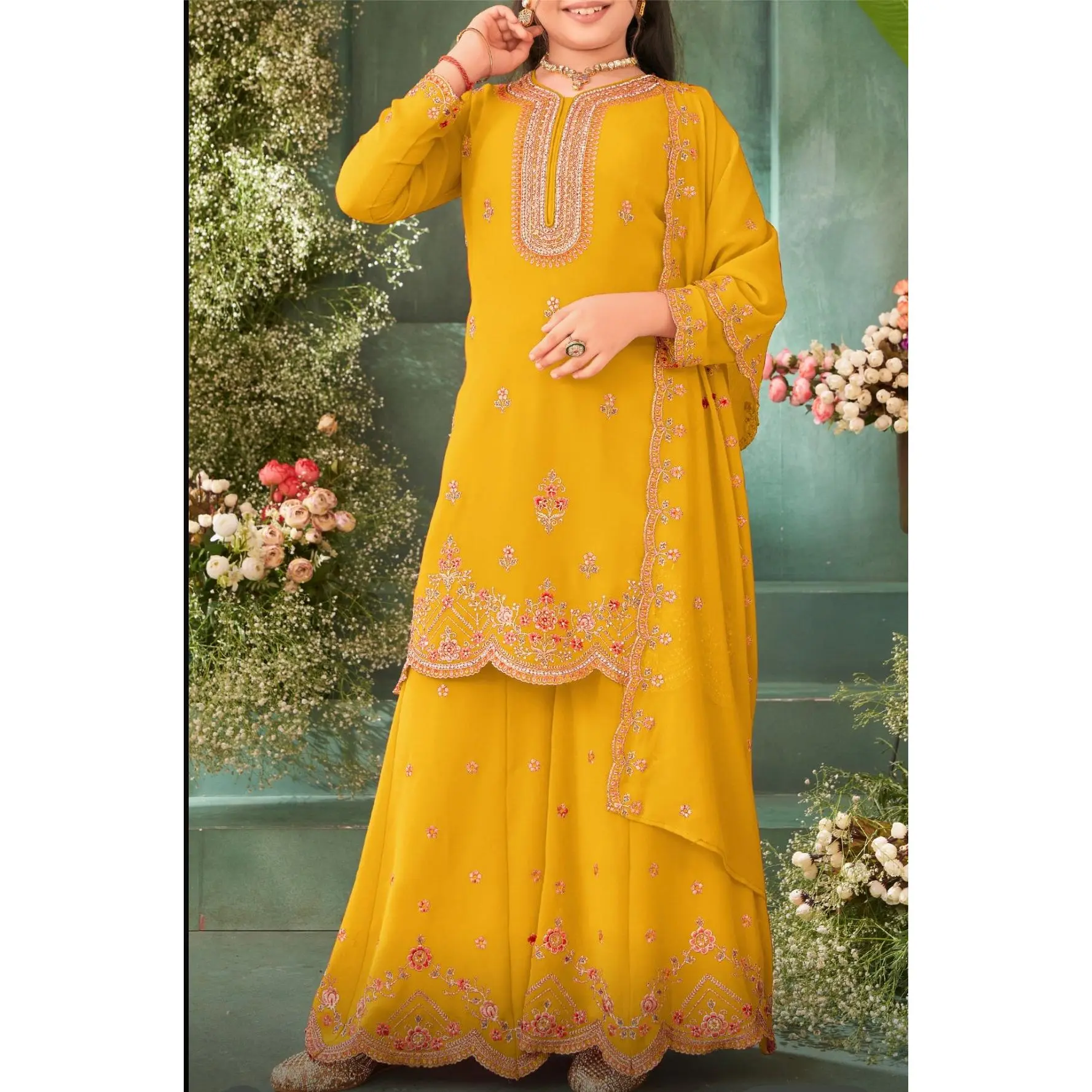Girls Plazzo Set with embroidary and stone worked
