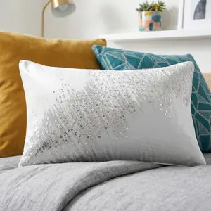 Sequined Abstract Throw Pillow 16" x 24 Soft Polyester Blend Glam Modern Décor Gray Silver Ivory Silver Gold Pink Handmade Velvet Sequin Stripe Cozy Glam HomeDecorGoals