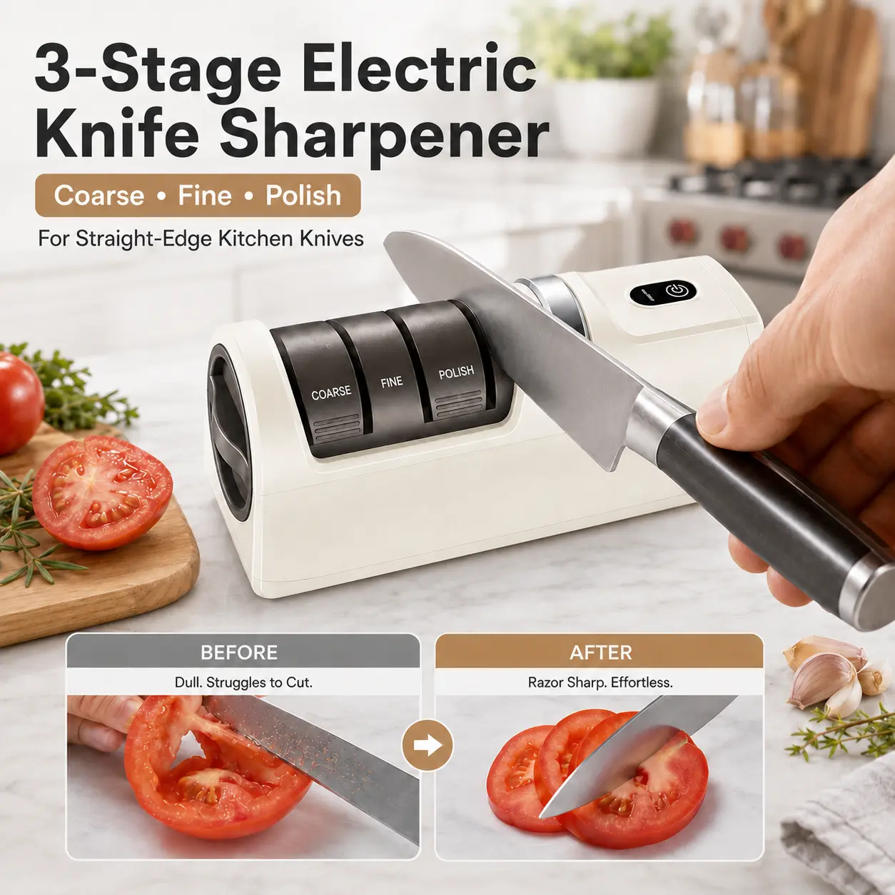 Electric Knife Sharpener, 3-Stage Rechargeable Kitchen Knife Sharpening Tool for Straight-Edge Chef, Santoku and Paring Knives