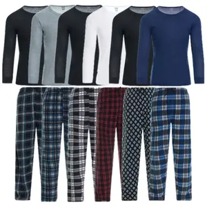 4 Piece Men's Waffle Knit Top And Polar Fleece Bottom Pajama Loungewear Set 2 Tops And 2 Bottoms Size's S-XL Gift in Various Patterns