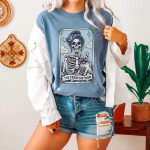 French Bulldog Shirt, Comfort Colors® Frenchie Dog Mom Tarot Card T-shirt, French Bulldog Skeleton Tee, Fall Halloween Dog Tee