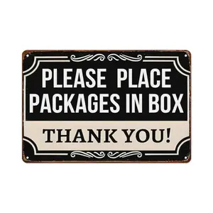Funny Delivery Signs for Packages, Aluminum Signs for Outside Deliveries, 8x12 In, Please Place Packages in Box, Decorative Metal Sign