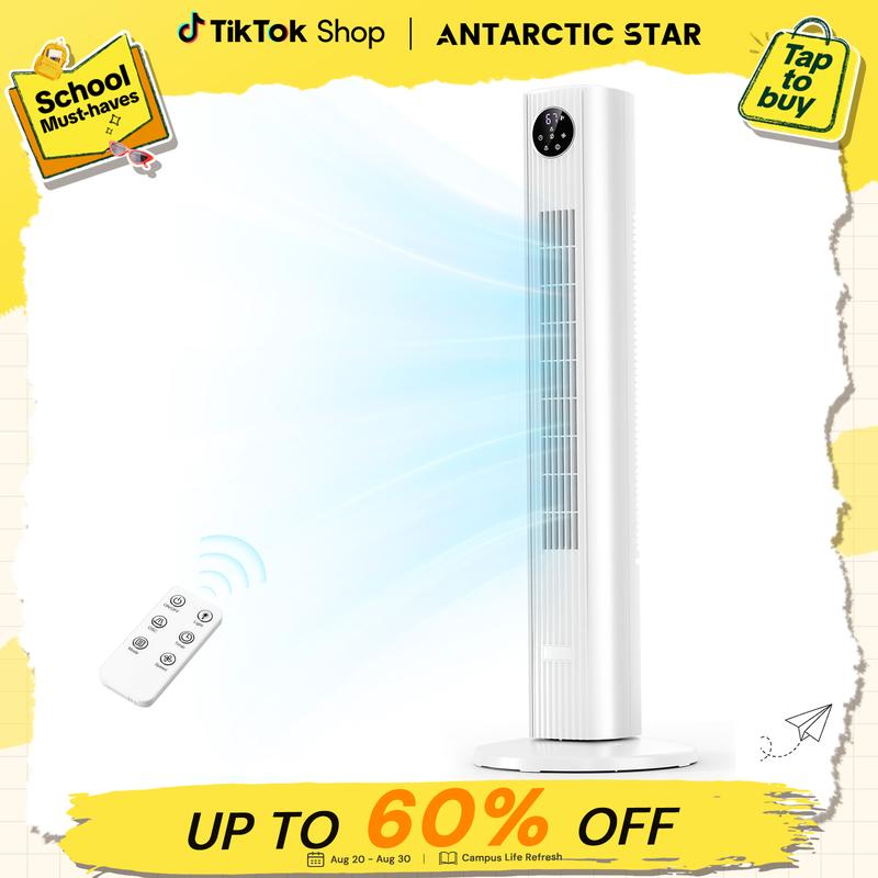 Antarctic Star Adjustable Bladeless Tower Fan - Advanced DC Motor Multifunctional Fan with 85° Oscillation, 3 Speeds, 4 Modes, 12H Timer, Remote, Quiet Operation, LED Display, Family-Friendly Safety, 23ft/s Airflow, Tool-Free Setup for Bedroom, Office