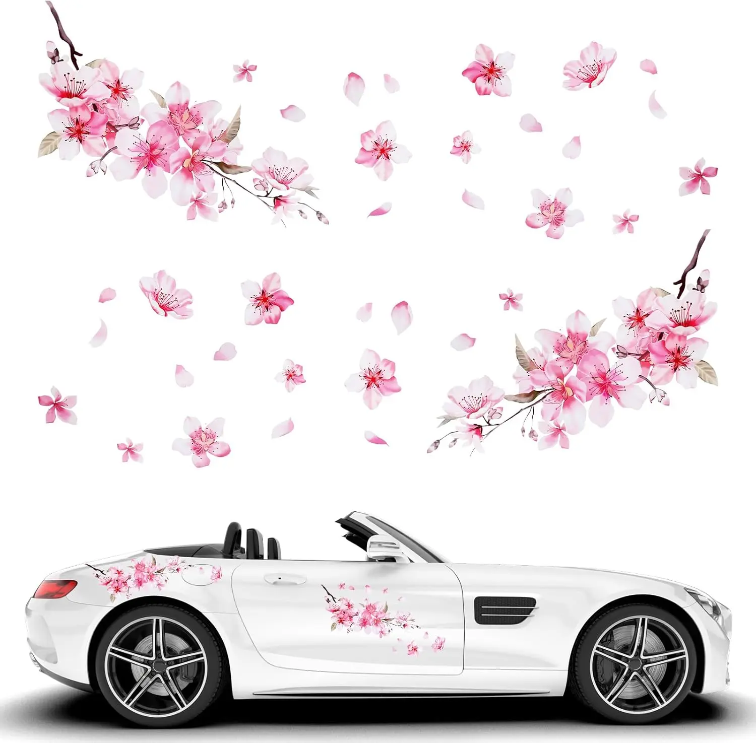 2 Pcs Car Stickers for Women, Cherry Blossom Vinyl Car Sticker Scratches Stickers Car Decoration, Vinyl Waterproof Sticker Decal Car Motocycle Laptop Wall Window Luggage Bumper Sticker