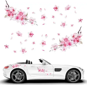 Pcs Car Stickers for Women, Cherry Blossom Vinyl Car Sticker Scratches Stickers Car Decoration, Vinyl Waterproof Sticker Decal Car Motocycle Laptop Wall Window Luggage Bumper Sticker