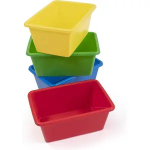 Toy Storage Bins for Kids, Set of 4, Primary Colors, Small - Sturdy, Colorful Plastic Storage Bins for Classroom, Playroom, Nursery, and More - Premium Toddlers Toy Organizer Bins