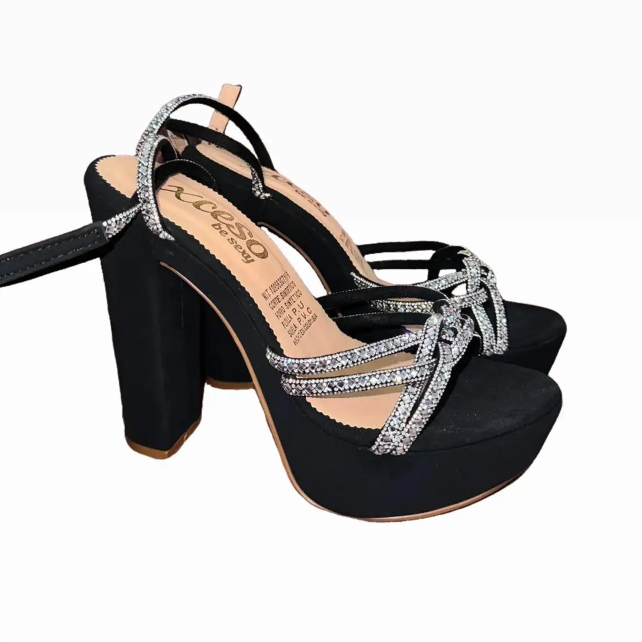 XCESSO Sandalia Tacon alto con brillo - Hecha en Colombia - color negro - Zapatos para Mujer