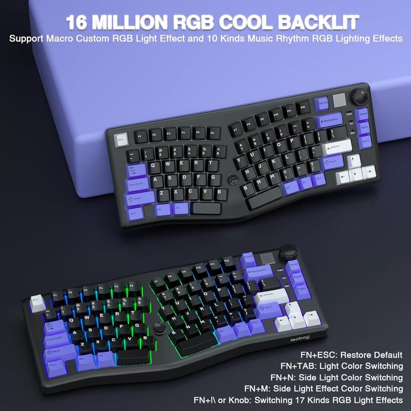 HOT LEOBOG Alice A75 Ergonomic Keyboard, Wireless Mechanical Gaming Keyboard Tri-Mode BT5.0/2.4G/Wired with Joystick and Knob, 75% Layout RGB Backlit Gasket Hot Swappable Linear Switches for Win Mac PC