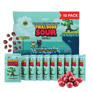 Final Boss Sour Candy, Sour Cranberries, 10 Pack, Level 2, Fruit Chews with Real Dried Fruit, No Artificial Colors or Flavors, Low Calorie Snack for Kids, Teens, Adults, Lunch Boxes