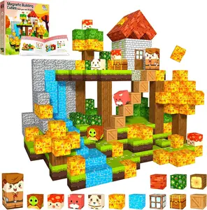 Magnetic Blocks STEM Sensory Travel Toys for Kids Ages 3+ with 100 Magnetic Cubes & 18 Nature-Themed Pieces Educational Toys for Boys Girls 4-12 Years Old Birthday Gifts