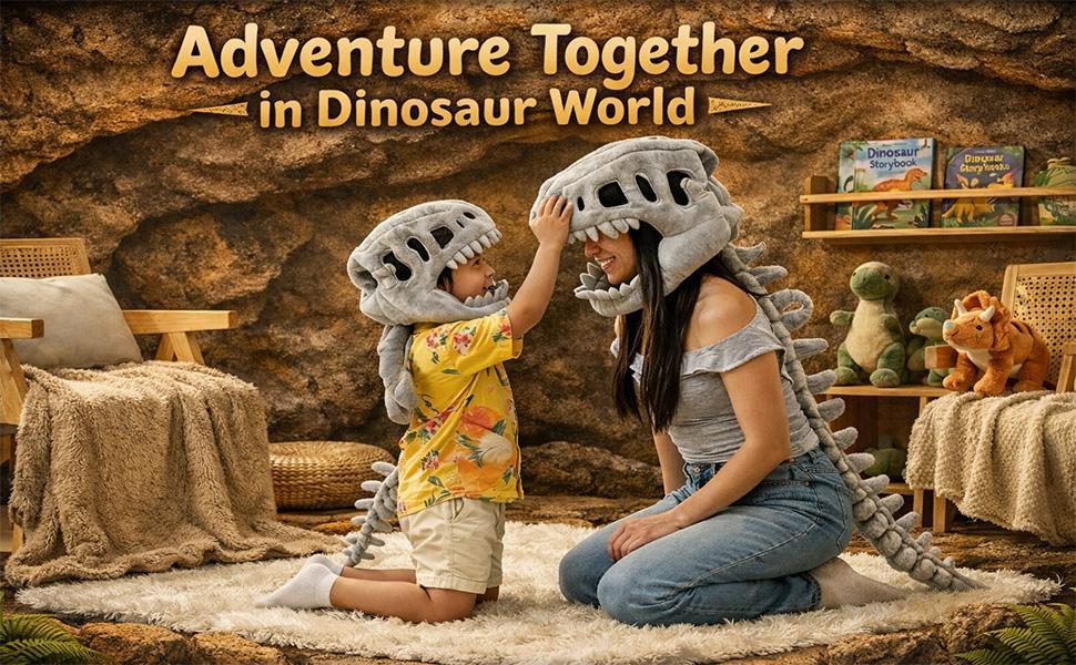 2026 New Dinosaur Skeleton Costume, 3D Spinosaurus Skull Mask & Plush Spine, for Dress-Up Play #HHW
