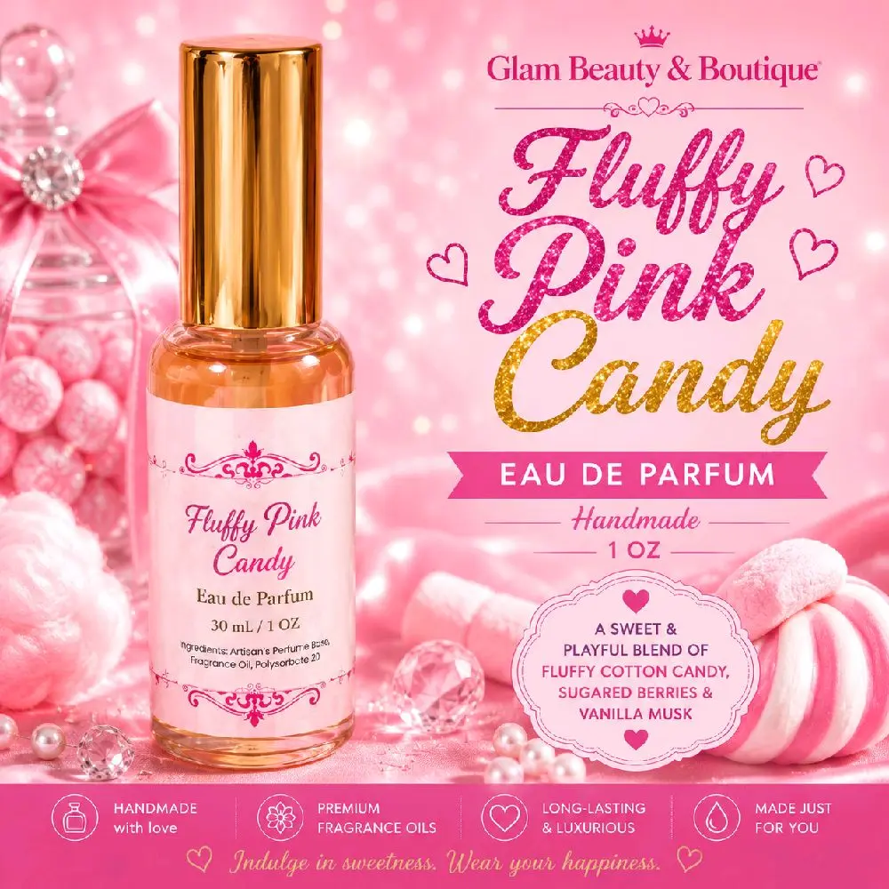 Fluffy Pink Candy Eau de Parfum, Bubblelicious Women's Fragrance with Cotton Candy & Vanilla Notes, Aromatic Sweet Scent, 1 oz / 30 ml, Captivating Fragrance, Daily Wear Fragrance