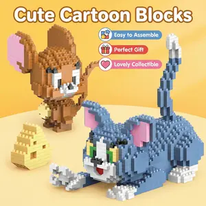 800pcs Mouse Cat Micro Bead Building Blocks, Cartoon Style Mini Particle Assembly Toy, Desktop Decoration Collectible Figurine, Creative Building Blocks
