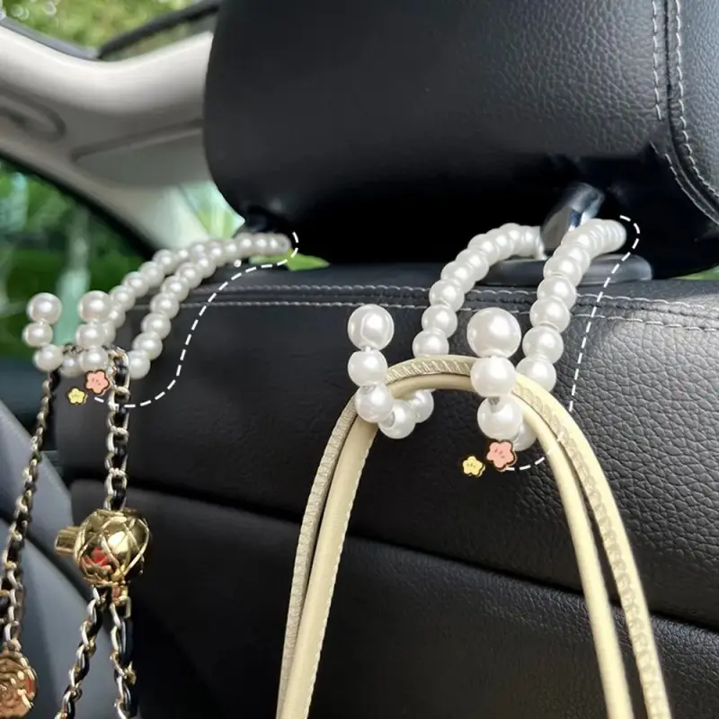Faux Pearl Car Seat Back Hook, Multifunctional Hanging Car Bag Hooks for Bags, Car Interior Decoration Accessories, Purse Holder for Car