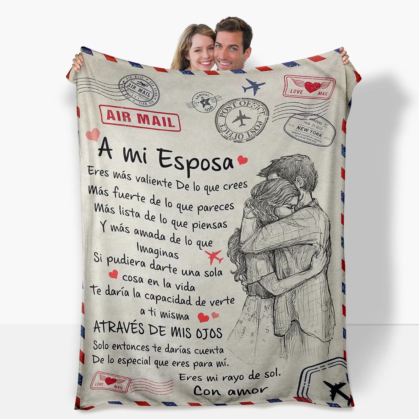 Spanish Love Letter Envelope Print Flannel Throw - Lettered Blanket, Message Blanket, Digital Print, Anti-Pilling, Multi-Size, Soft Cozy All-Season, Knit Craftsmanship, Lodge Decor Gift for Wife, Lettered Blankets, Message Blanket Blankets