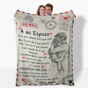 Spanish Love Letter Envelope Print Flannel Throw - Lettered Blanket, Message Blanket, Digital Print, Anti-Pilling, Multi-Size, Soft Cozy All-Season, Knit Craftsmanship, Lodge Decor Gift for Wife, Lettered Blankets, Message Blanket Blankets