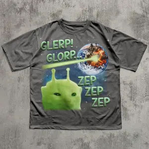 Glerp Glorp Funny Alien Cat Meme Tee Shirt Gift for Woman and Man, Brainrot T-shirt, Weird Shirts, Memes Tshirt, Silly Cats Tee, Stupid Gift