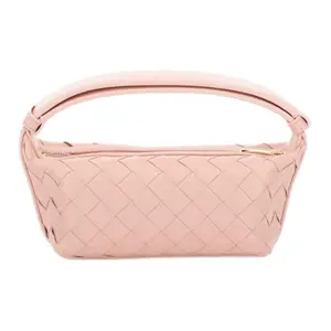 Bottega Veneta Women's Pink Leather Handbag with Iconic Woven Design