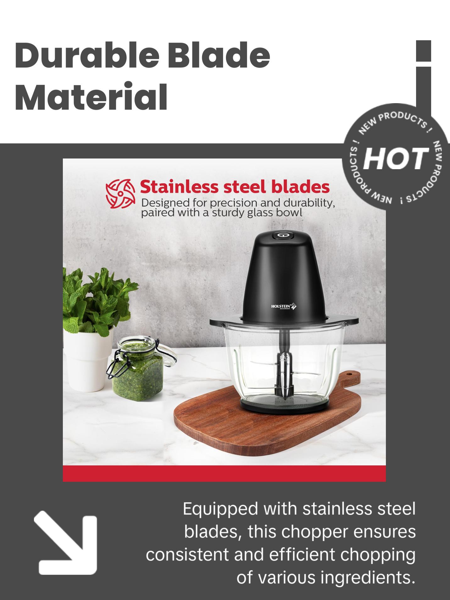 Holstein Housewares 1.9 QT Electric Food Chopper with 250W Power Stainless Steel Blades & One-Touch Speed Control for Easy Meal Prep Holstein Housewares 1.9 QT Electric Food Chopper with 250W Power Stainless Steel Blades & One-Touch Speed Control for Easy Meal Prep