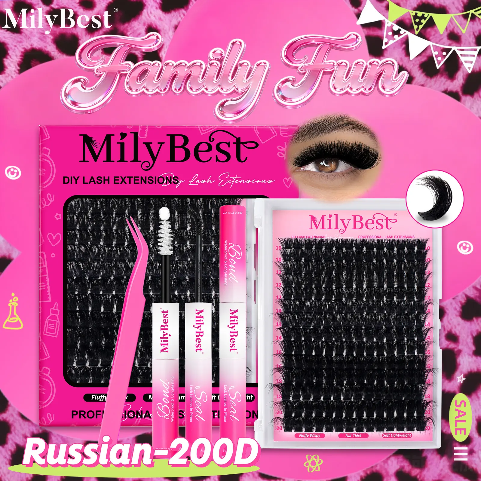Milybest 200D Russian Ultra Volume Fluffy Wispy Lash Clusters Kit - 0.07mm, 10-20mm D Curl, 196PCS Soft Comfortable Eyelash Extensions, DIY Personal Lashes for Bold Halloween Makeup, familyfun