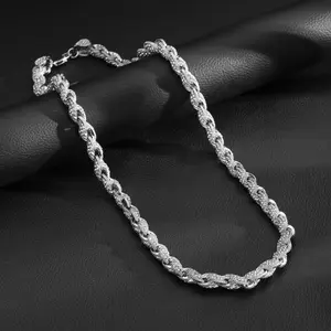 10mm Iced Out Twisted Rope Chain, Twisted Rope Necklaces, Hip Hop Bling Necklace & Bracelet