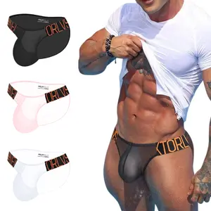 Men's Sexy Sheer High-Cut Briefs Low-Rise Pouch Enhancing Lifting Breathable Underwear Transparent Ice Silk Fabric Quick-Dry Technology Fathersdaygift