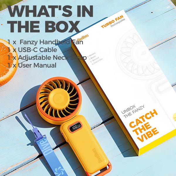 DiveBlues D6036 Portable Handheld Turbo Fan Ice-Cooling Battery Operated, Up to 15 Working Hours,100 Gear Wind High Speed 5-in-1 Foldable for Summer Travel Vacation Essentials,Outdoor Activities,Beach,Indoor Use Office Desk Usage menopause hot flash