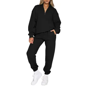 Aleumdr Women 2 Piece Outfits Sweatsuit Oversized Half Zip Pullover Long Sleeve Sweatshirt Jogger Pants Set with Pockets Casual Basic