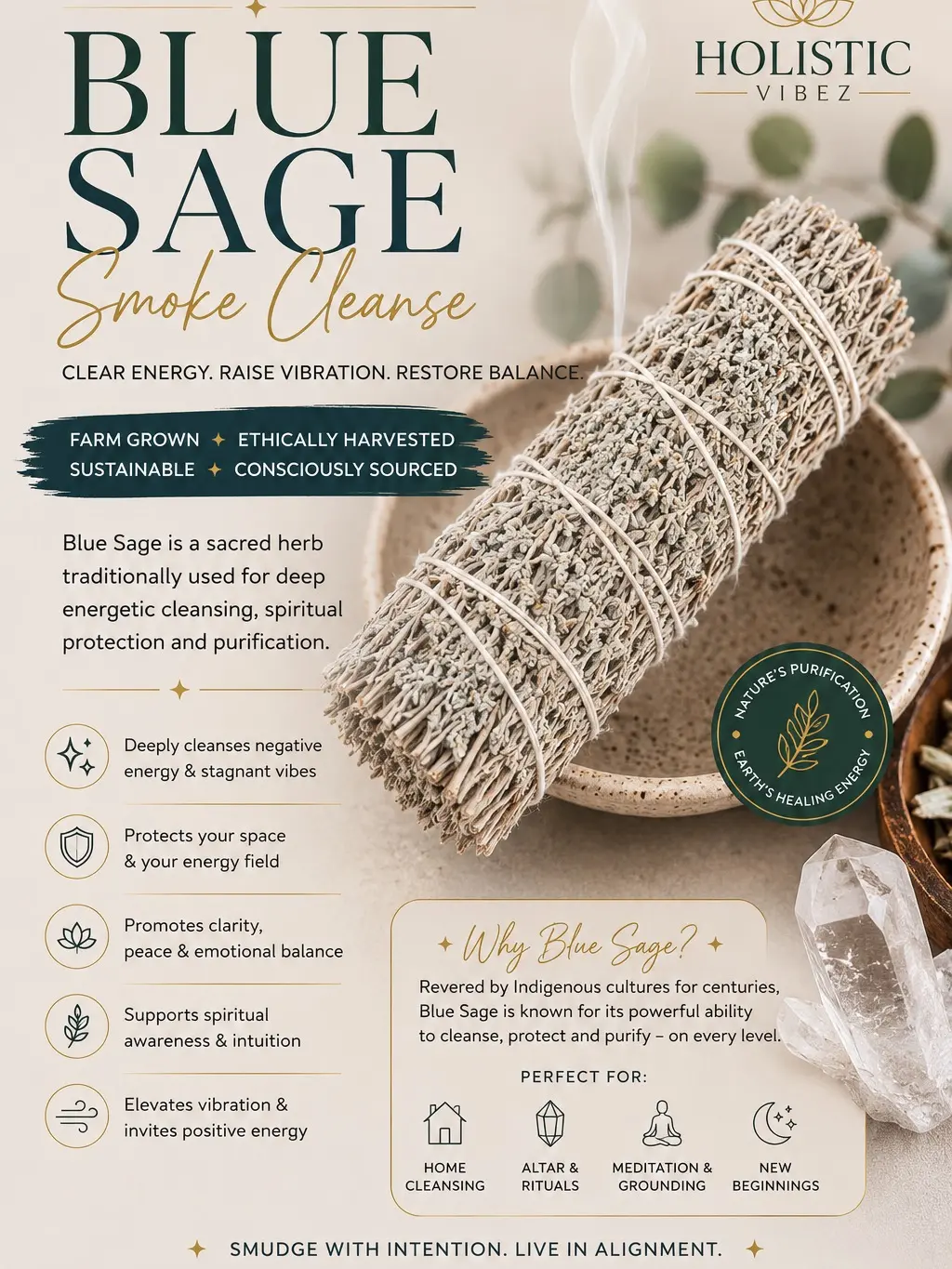 Blue Sage Smudge Stick – Ethically Grown | Natural Energy Cleansing