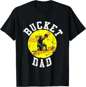 100% Cotton Bucket Dad Softball Dad Baseball Funny Father's T-Shirt
