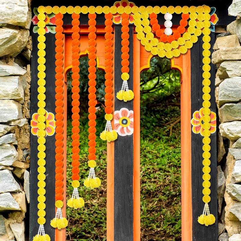 55 Inch Marigold Garland for Diwali Decoration Pooja Decoration Door Toran Set Door Hangings Decor Orange Garland for Diwali Day of The Dead Dia De Los Muertos Mexican Halloween Decor