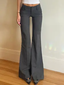 Women's Sexy Street Style Low-Rise Woven Pants. Casual Solid Color Minimalist Basic Flare Pants. Siren Style Casual Chic Trousers for Office, Daily Wear & Dating.