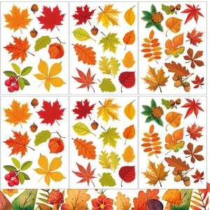 6 Sheets Fall Maple Leaf Window Clings Double-Sided Reusable Autumn Leaves Decals for Thanksgiving Harvest Home Halloween Home Office Store Glass Windows