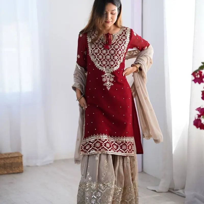 Women red sharara suit  Eid collection wedding party wear casual Indian wedding set