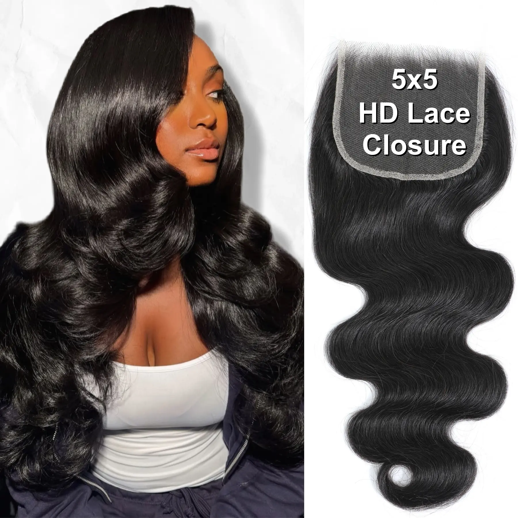 MISSTOO 5x5 HD Lace Closure Skinlike 0.10mm Ultra-thin Invisible Real HD Lace Closure Pre-Bleached Body Wave Brazilian Human Hair Closure Natural Black Color summerwins