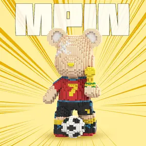 Creative Bear Building Blocks Set, 3450 Pieces, 32cm High Football Bear Design, Soccer Building Block, DIY Toy Gift for Boys & Girls, Home Decor Decoration, Building Block Sets