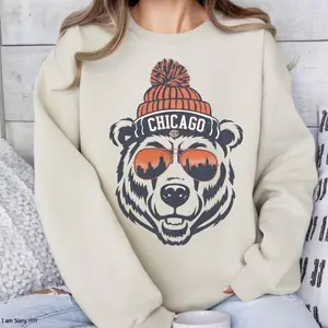 Bears Style Sweatshirt, Game Day Football T-shirt, Chicago Digital Design Tee, 100% Cotton Classic, Gift For Fans
