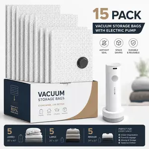 [2026 Upgrade] X7 Wireless Travel Suction Bag Set, Rechargeable Portable Air Pump, 15 Compression Storage Bags (for suitcases and suitcases), Clothing Organizing Artifact, Compression Storage Bag with Zipper, Luggage Size