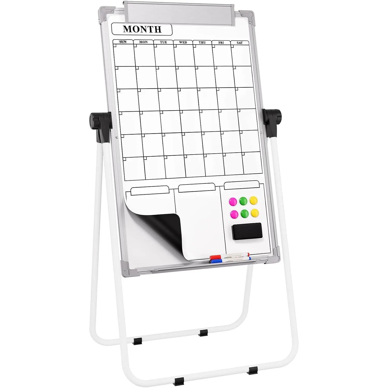 MaxGear 36"x24" Double-Sided Easel Whiteboard with Stand - Adjustable Screw, Angle-Adjustable, Magnetic Dry-Erase Surface, Foldable, Durable & Long-Lasting, Easy to Use, Monthly Calendar for Office, Adults, Aluminum, 12-Month After-Sale Service